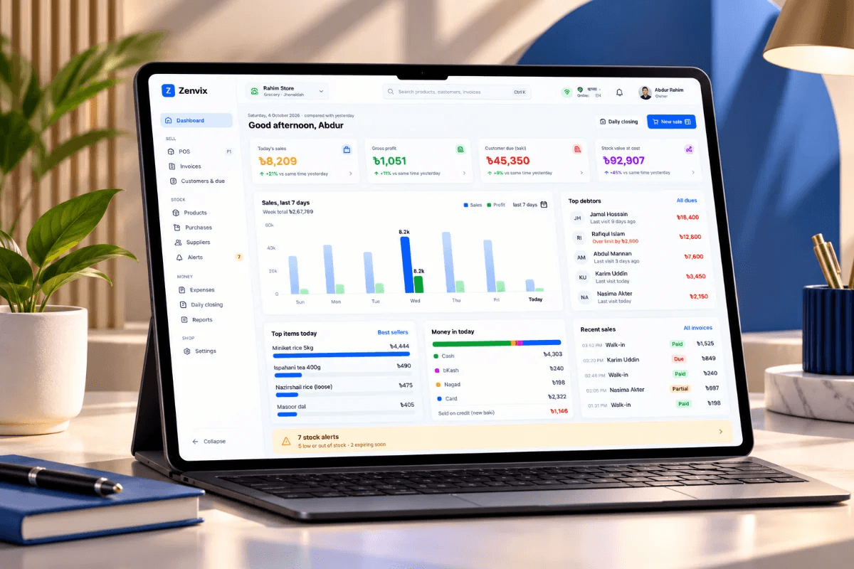 Sales analytics dashboard on a tablet